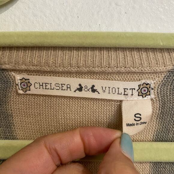 Chelsea & Violet Cream Metallic Long Sleeve Wool Blend Sweater Sz S - Picture 4 of 10